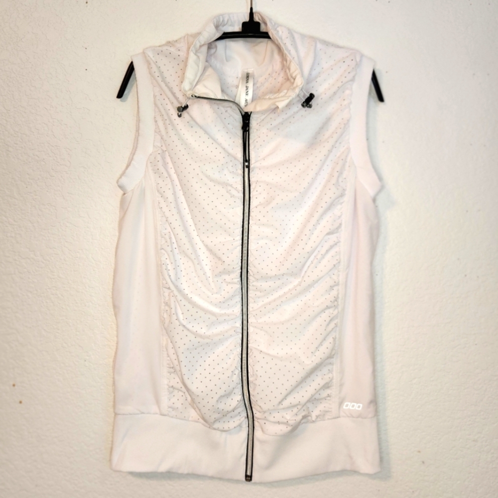 Lorna Jane Actice White Sleeveless Zip-Up Vest, Size L‎